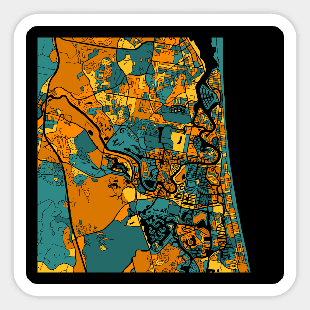 Gold Coast Map Pattern in Orange & Teal Sticker by PatternMaps